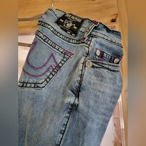 True Religion Bobby Super T Baggy Straight Leg W/ Purple Stiching